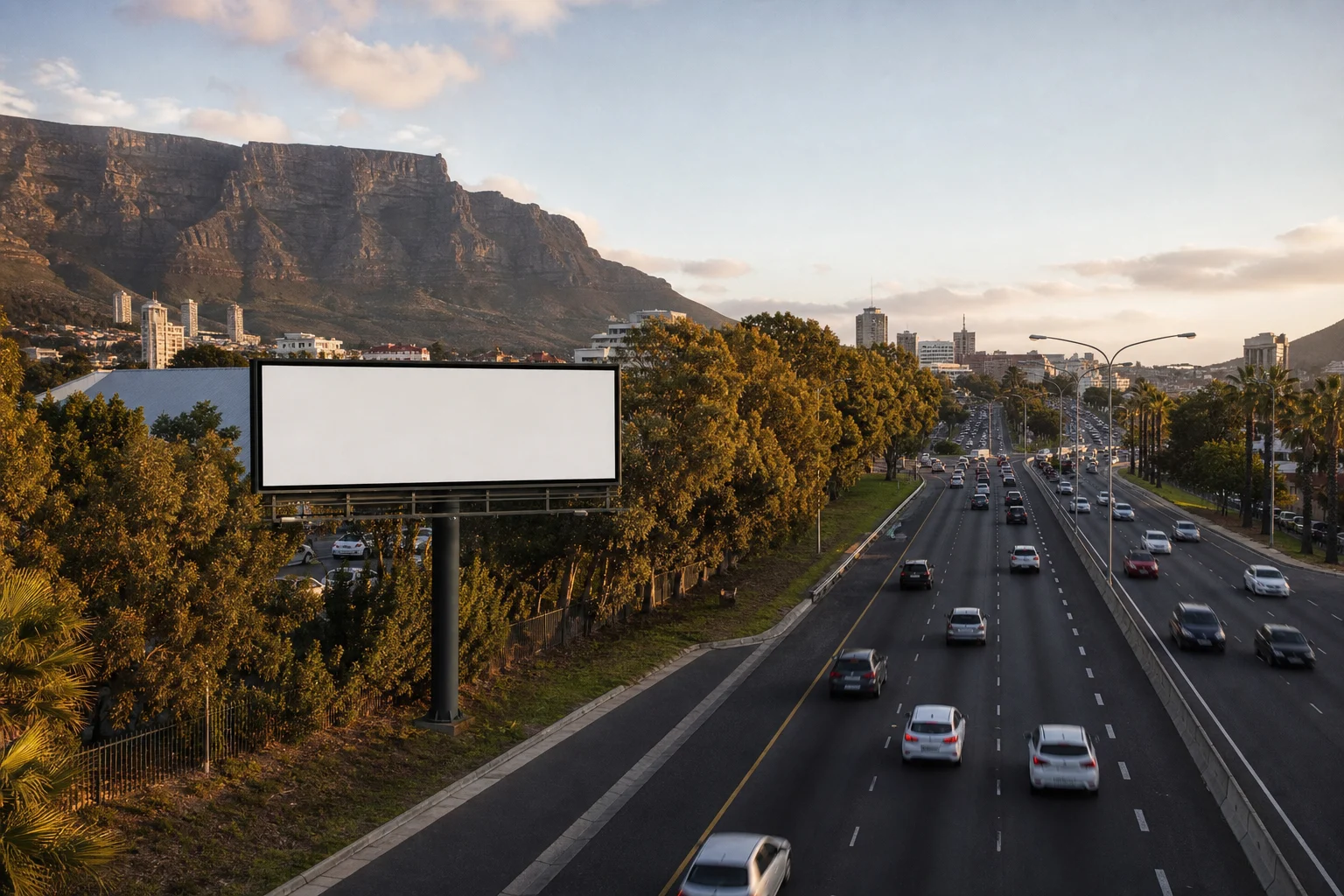 Large roadside billboard overlooking a busy Cape Town arterial road